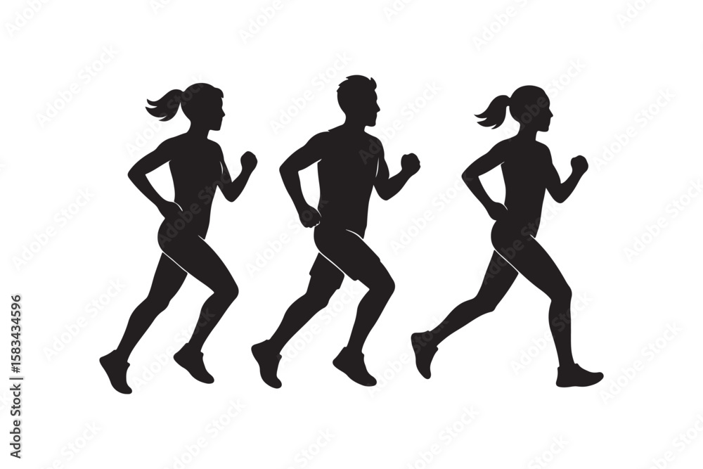 Fototapeta premium Run. Running men and women, vector set of isolated silhouettes