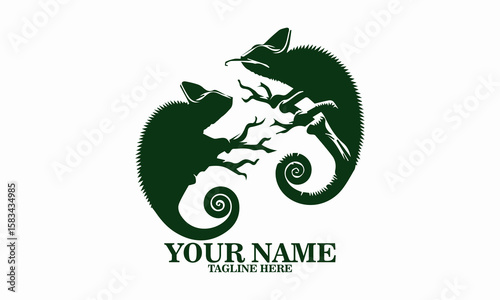 Illustration vector a chameleon flicking its tongue, chameleon flicking its tongue icon design, chameleon flicking its tongue logo art