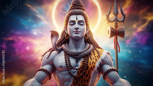 Lord Shiva wallpaper, Divine Being in Deep Meditation Amidst Cosmic Nebula, Embodying Spiritual Enlightenment and Serenity