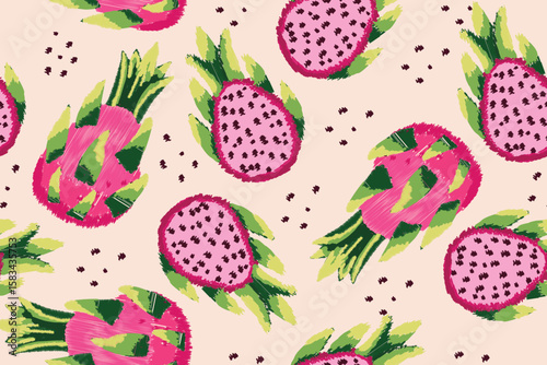 Abstract dragon fruit seamless pattern suitable for background, fabric, cover, wrapping, etc.