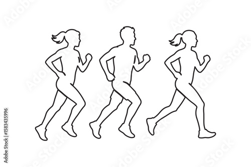 Run. Running men and women, vector set of isolated silhouettes