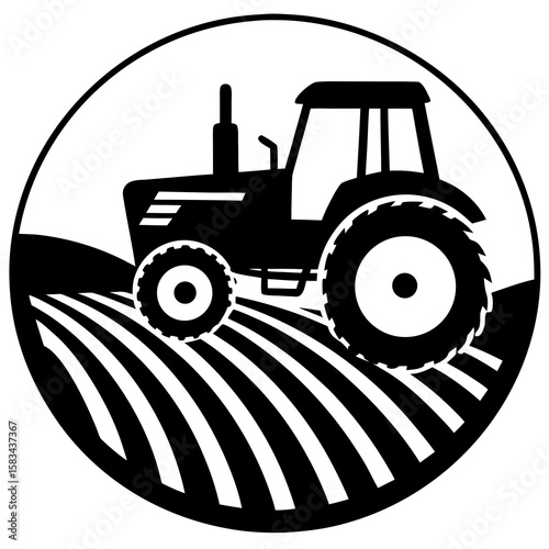  Tractor on farm field silhouette 