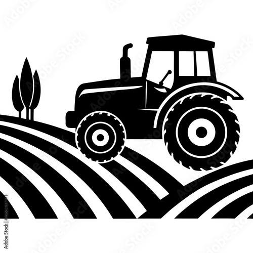  Tractor on farm field silhouette 