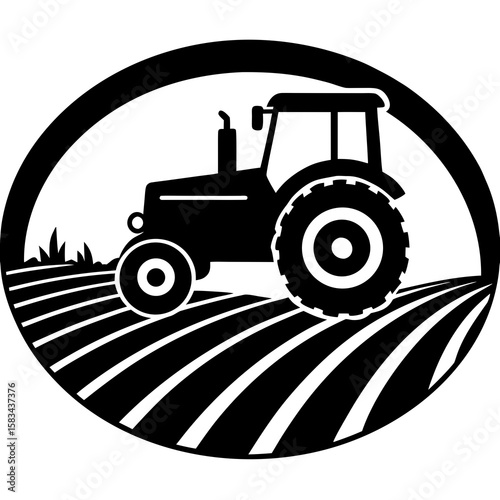  Tractor on farm field silhouette 
