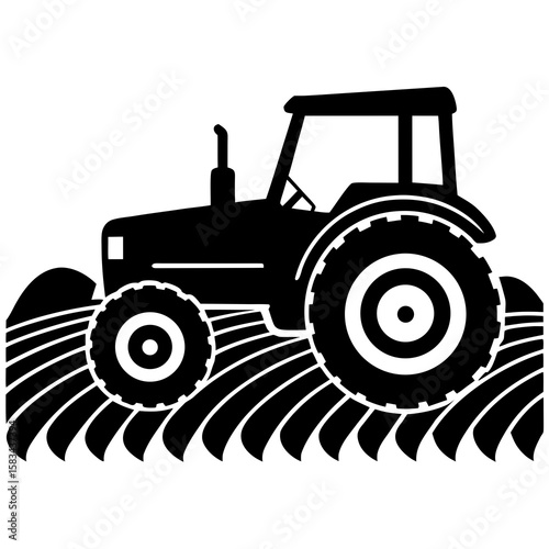  Tractor on farm field silhouette 