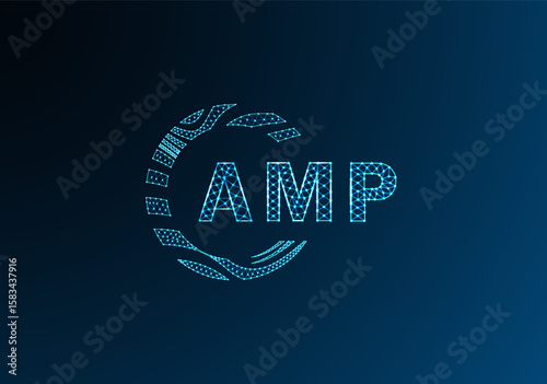 AMP low poly letter logo vector design. AMP lower poly logo design. AMP unique low poly logo design.