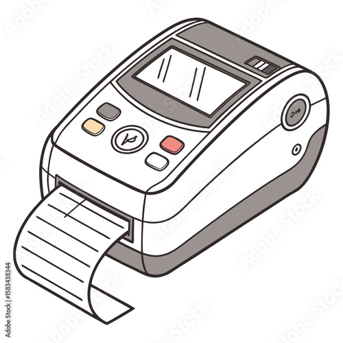 Portable label printer, thermal and Bluetooth enabled, on a clean white background.