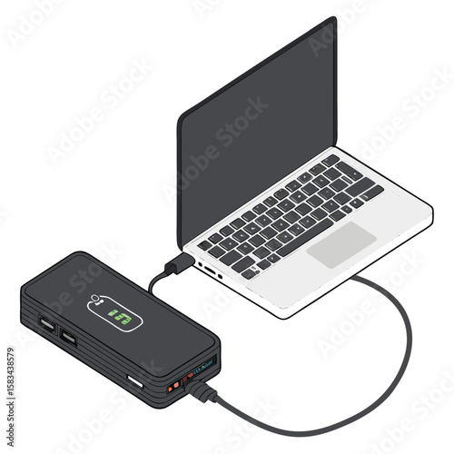 Portable power bank, for laptop charging and devices, on a clean white background.