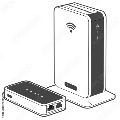 Portable Wi-Fi hotspot, a travel router for internet on the go, isolated on a white background.