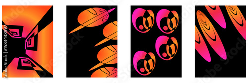 Basketball Banner Set Retro Neon Style on Black Background