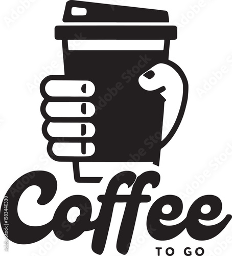 Vector art of a hand is holding a black and white coffee to go cup isolated on white background