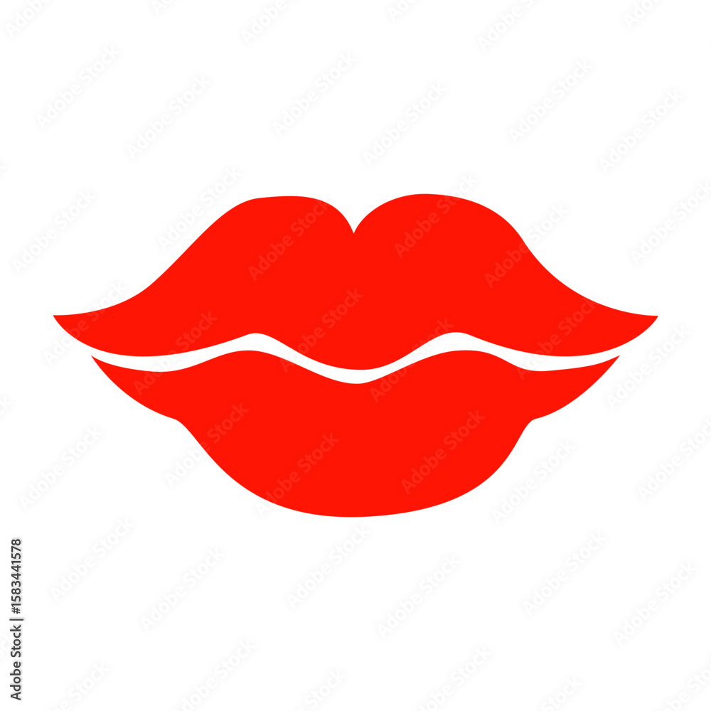 Obraz premium Woman 's lip with red lipstick on white background.
