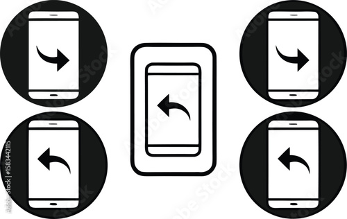 mobile rotation icon set. device rotate symbol for apps and website, transparent vector illustration.mobile phone, application, arrow, buttons, cyberspace, display, gesture, horizontal, media, round, 