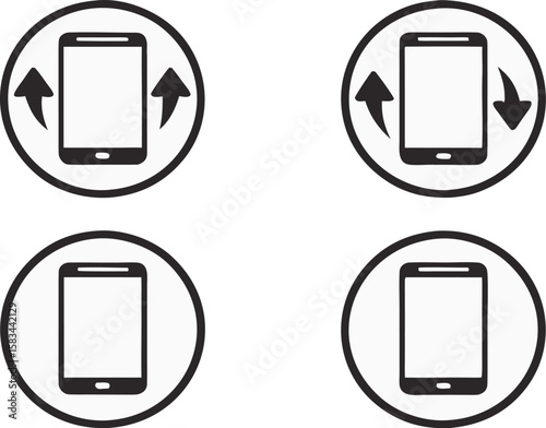 mobile rotation icon set. device rotate symbol for apps and website, transparent vector illustration.mobile phone, application, arrow, buttons, cyberspace, display, gesture, horizontal, media, round, 
