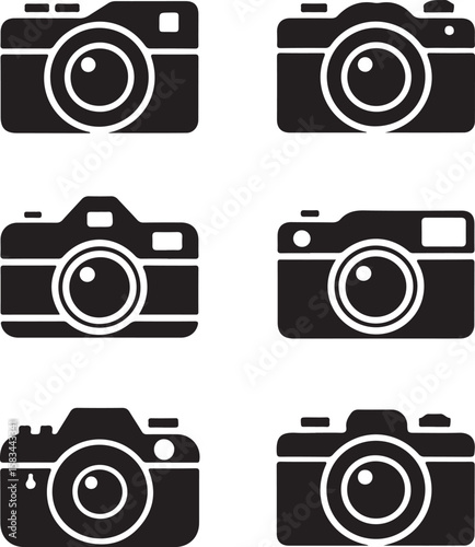 Minimalist Camera Icons A Sleek Collection of Six Black Camera Illustrations for Design and Photography Enthusiasts