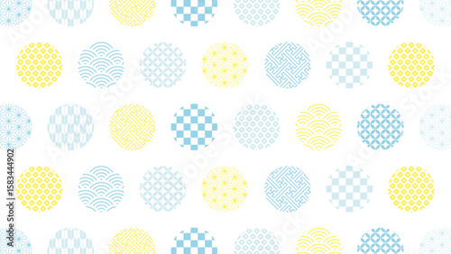 夏・青・和柄・市松模様・祝・背景 16:9
