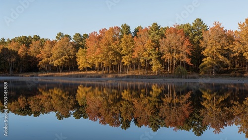 Reflection of colorful autumn trees in a pond