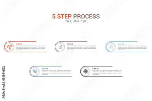 Five Step Horizontal Infographic Template for Process and Workflow Design
