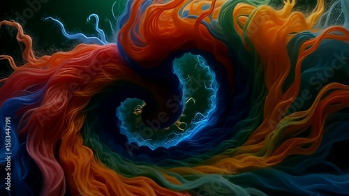 Emerging from a still void, vibrant tendrils of color stretch toward the center, creating the illusion of depth with noise hazy abstract vortex folding inward like dream fabric, their fluid