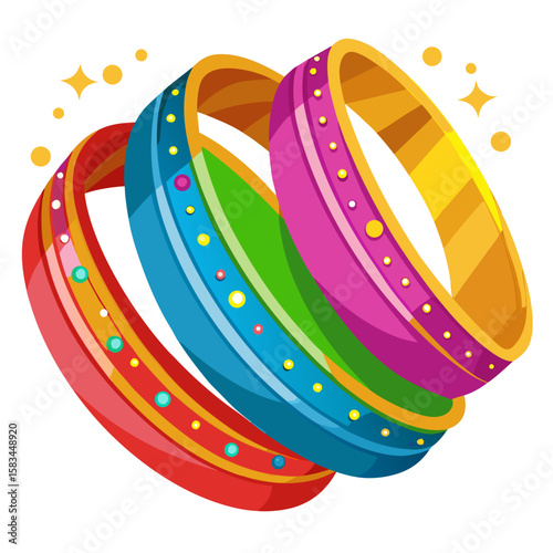Vibrant multicolor festival bangles with shimmering accents and decorative elements