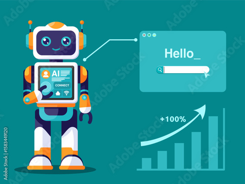 Robot for Ai technology power and futuristic flat design concept. illustrates vector style.