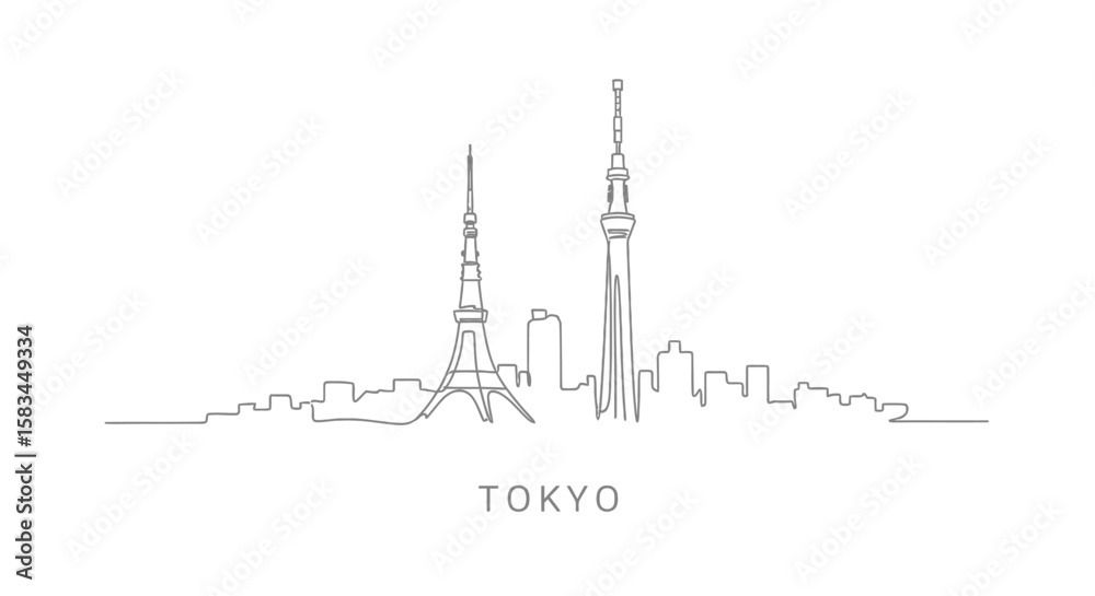 Naklejka premium Tokyo skyline vector line art with minimal design.