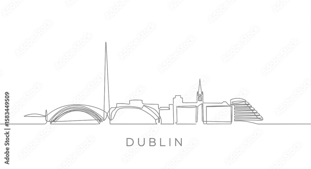 Naklejka premium Dublin Skyline One Line with Vector.