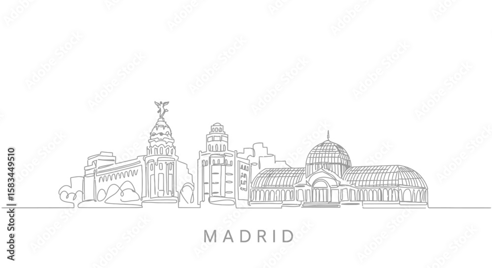 Obraz premium Madrid Skyline Single Line Art Minimal Design.