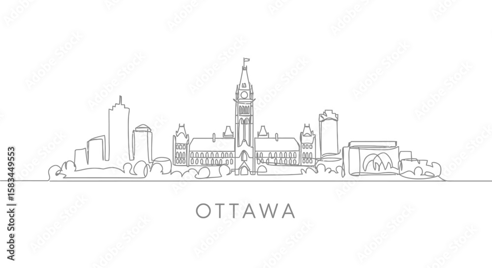 Fototapeta premium Ottawa Skyline Canada Cityscape Line Art.