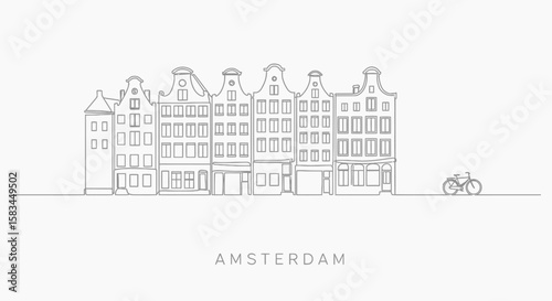 Amsterdam Canal Houses with Outline, Netherlands, and Minimal.