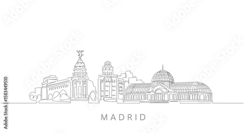 Madrid Skyline Single Line Art Minimal Design.
