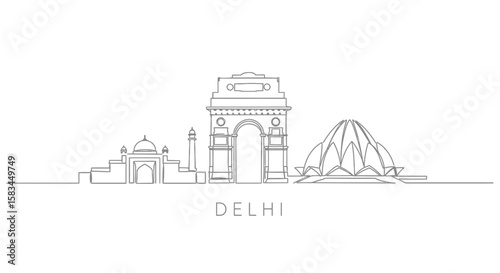 Delhi skyline India landmarks Minimalist vector.