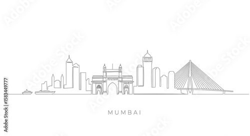Mumbai Skyline with India Outline Minimal.