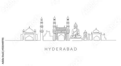 Hyderabad Skyline Outline Travel Icon.