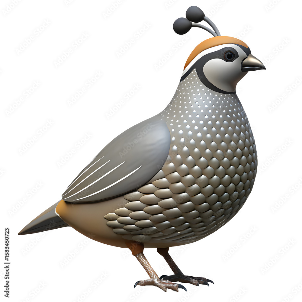 Fototapeta premium Quail bird with crest isolated on a transparent background
