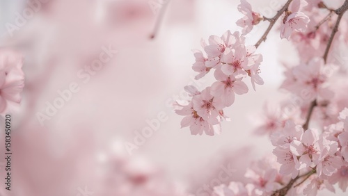 Gentle focus floral scene featuring cherry blossoms and corner text areas