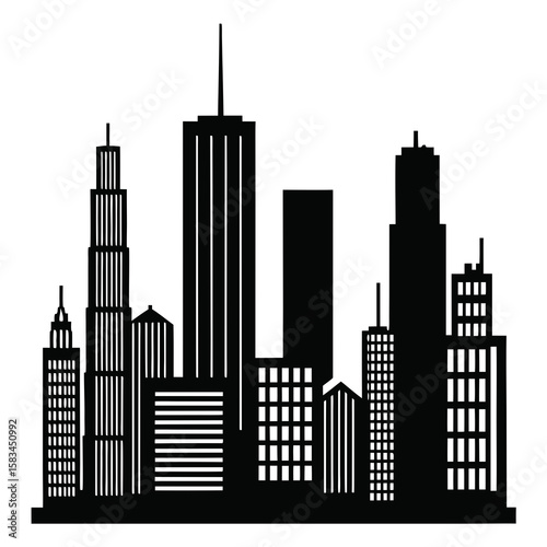 Black city skyline silhouette cityscape buildings