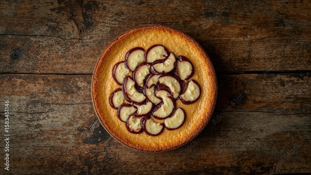 Fototapeta premium Creamy cake displayed on rustic wood surface