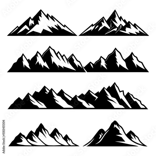 Jagged mountain peaks silhouette collection mountains