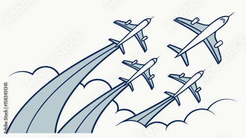 Airplane formation flying airshow vector illustration for travel and transportation design needs and projects