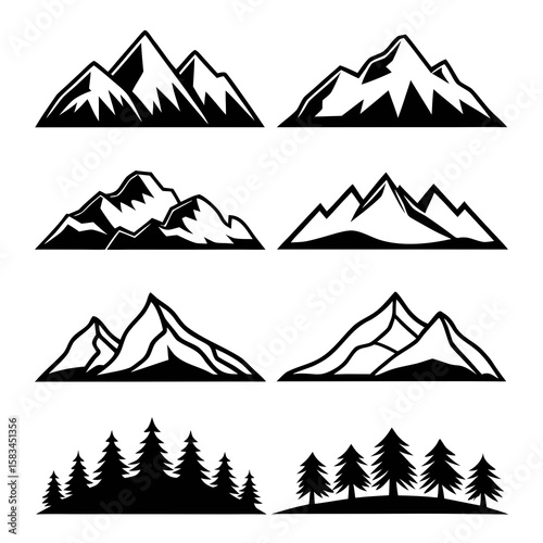 Mountain range silhouettes forest landscape mountains