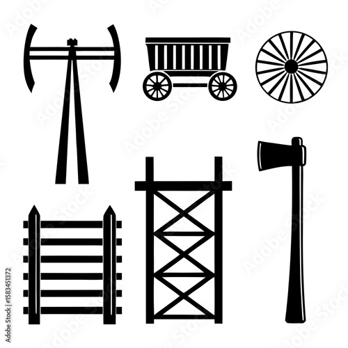 Old West Tools and Structures Silhouettes wagon wheel
