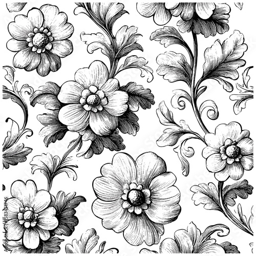 Hand-drawn embroidery sketch, vintage thread line texture, engraved art, antique textile design, retro fabric etching, fashion background, vector illustration, seamless pattern.