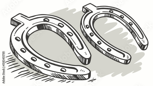 Two horseshoe illustration for luck and good fortune clip art vector graphic design element for print and web