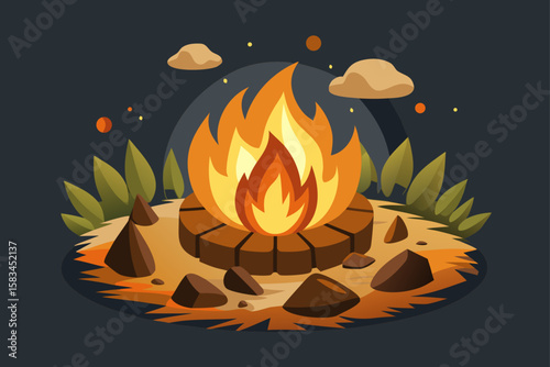 Campfire Circle With Rocks And Unlit Firewood Setup  