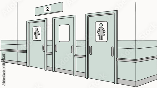 Public restroom doors with gender signs and room number illustration vector image design concept art