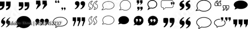 Set of quote mark. Quotes icon vector set. Quotemarks outline, speech marks, inverted commas or talking marks collection. Talk bubble speech icon. Black quotes icon. Vector illustration.