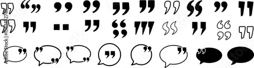 Set of quote mark. Quotes icon vector set. Quotemarks outline, speech marks, inverted commas or talking marks collection. Talk bubble speech icon. Black quotes icon. Vector illustration.