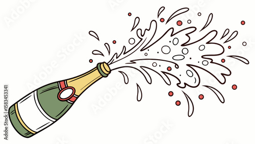 Celebration champagne bottle popping vector illustration for new year party and special occasion 100