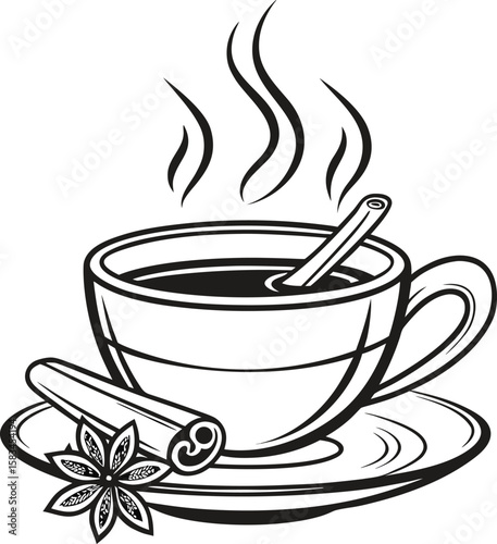 Hot steaming coffee and tea drinks in a white mug, perfect for breakfast or a cafe beverage icon illustration